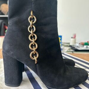 Via Spiga Black Ankle Boots with Gold Ring Detail